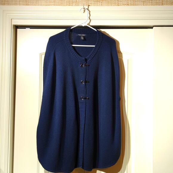 Banana Republic 100% Extra Fine Merino Wool Navy Sweater Cape Womens Sz M/L - Picture 1 of 10